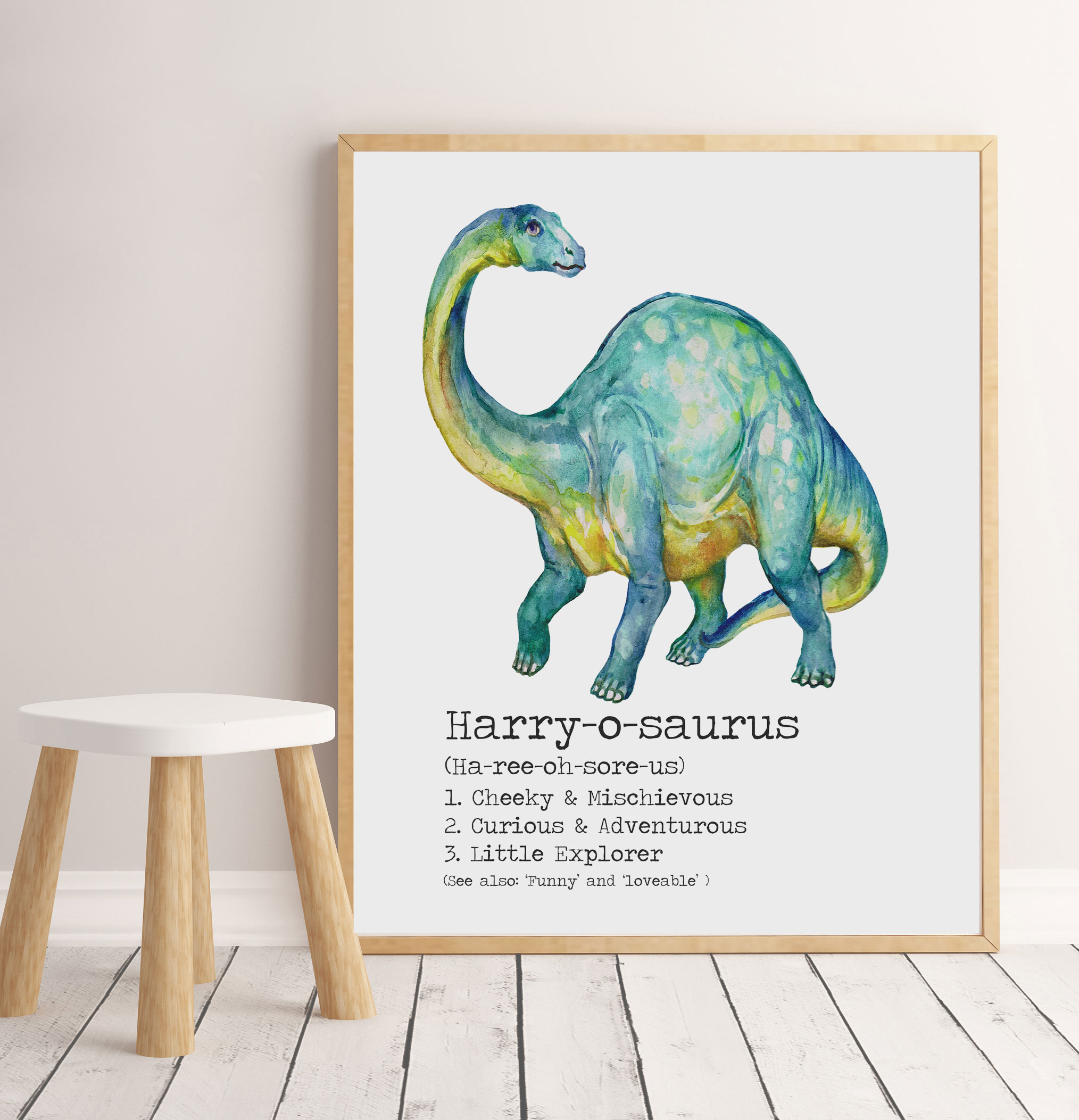 Art Print Dino Meaning BRONTI (Blue) Standard Size
